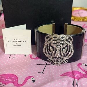 Real Collectibles by Adrienne Black Cuff with Silver Tiger Accent